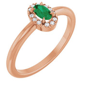 14K Rose Lab-Grown Emerald & .05 CTW Natural Diamond French-Set Halo-Style Ring