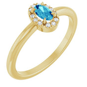 14K Yellow Natural Blue Zircon & .05 CTW Natural Diamond French-Set Halo-Style Ring