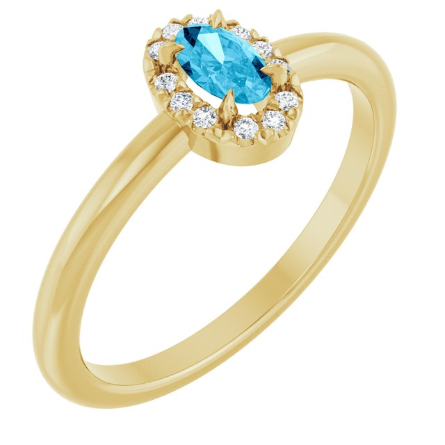 14K Yellow Natural Aquamarine & .05 CTW Natural Diamond French-Set Halo-Style Ring