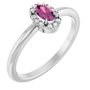 14K White Natural Pink Tourmaline & .05 CTW Natural Diamond French-Set Halo-Style Ring