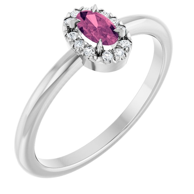 14K White Natural Pink Tourmaline & .05 CTW Natural Diamond French-Set Halo-Style Ring