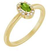 14K Yellow Natural Peridot & .05 CTW Natural Diamond French-Set Halo-Style Ring