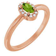 14K Rose Natural Peridot & .05 CTW Natural Diamond French-Set Halo-Style Ring