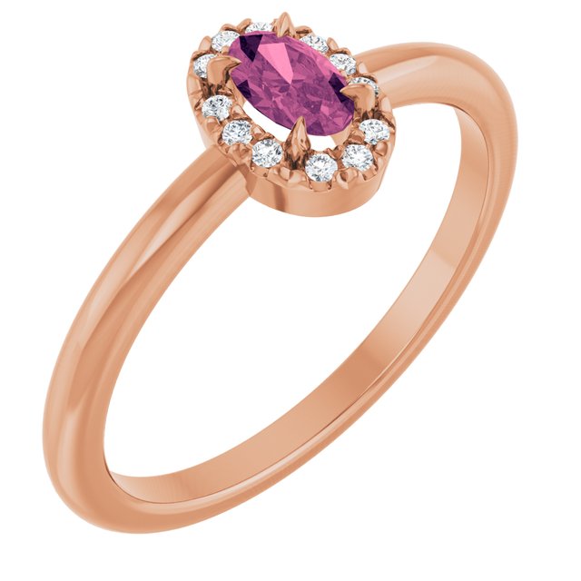 14K Rose Natural Pink Tourmaline & .05 CTW Natural Diamond French-Set Halo-Style Ring