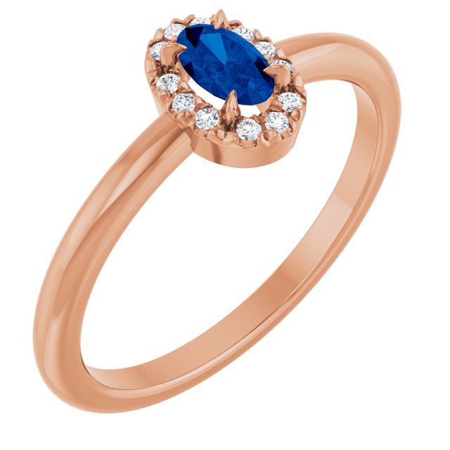 14K Rose Natural Blue Sapphire & .05 CTW Natural Diamond French-Set Halo-Style Ring