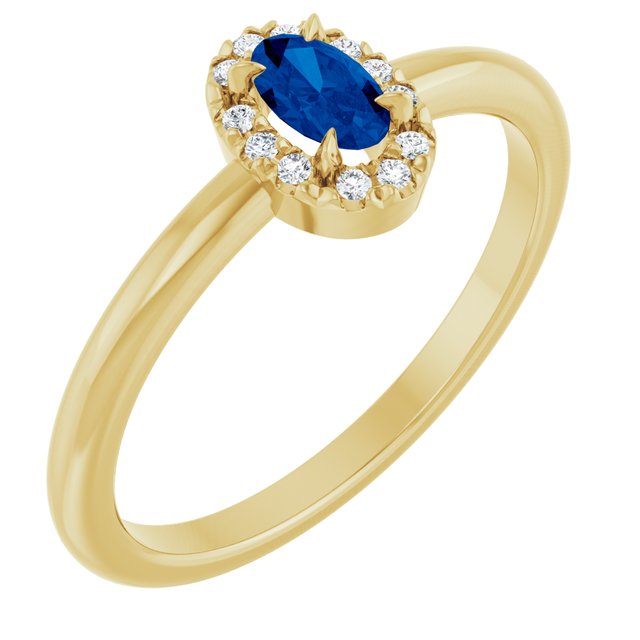 14K Yellow Natural Blue Sapphire & .05 CTW Natural Diamond French-Set Halo-Style Ring