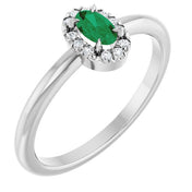 14K White Natural Emerald & .05 CTW Natural Diamond French-Set Halo-Style Ring