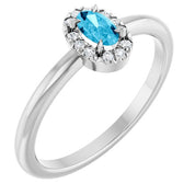 Sterling Silver Natural Aquamarine & .05 CTW Natural Diamond French-Set Halo-Style Ring