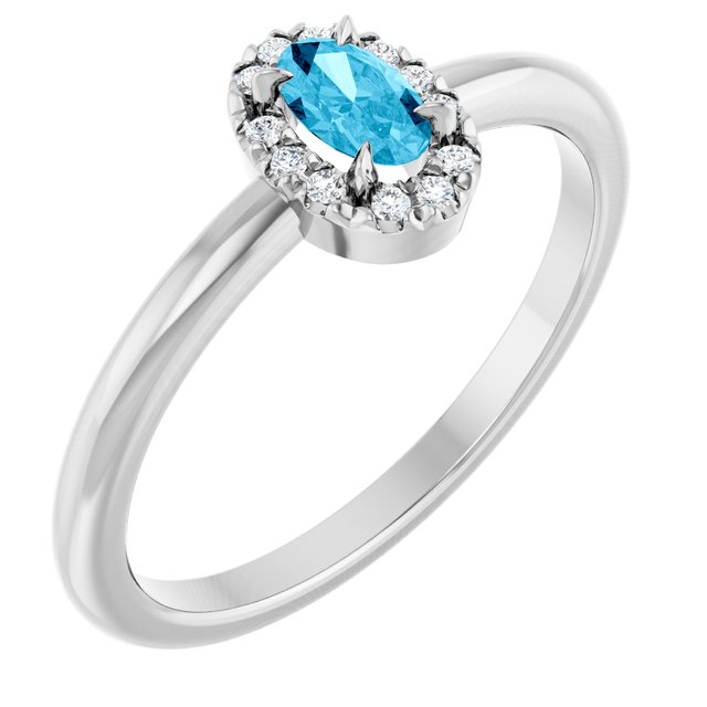 Sterling Silver Natural Aquamarine & .05 CTW Natural Diamond French-Set Halo-Style Ring