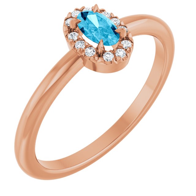 14K Rose Natural Aquamarine & .05 CTW Natural Diamond French-Set Halo-Style Ring