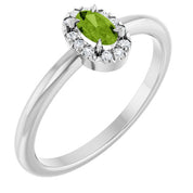 14K White Natural Peridot & .05 CTW Natural Diamond French-Set Halo-Style Ring