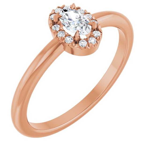 14K Rose Natural White Sapphire & .05 CTW Natural Diamond French-Set Halo-Style Ring