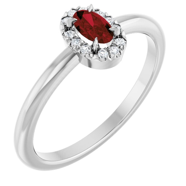Platinum Natural Mozambique Garnet & .05 CTW Natural Diamond French-Set Halo-Style Ring