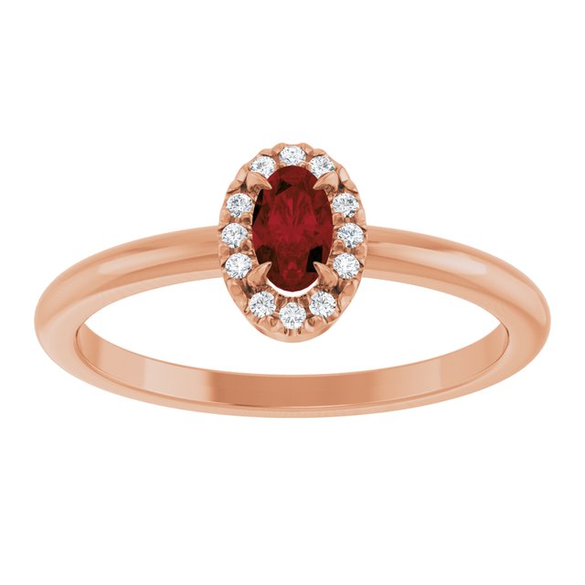 14K Rose Natural Mozambique Garnet & .05 CTW Natural Diamond French-Set Halo-Style Ring