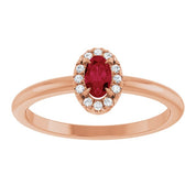 14K Rose Lab-Grown Ruby & .05 CTW Natural Diamond French-Set Halo-Style Ring