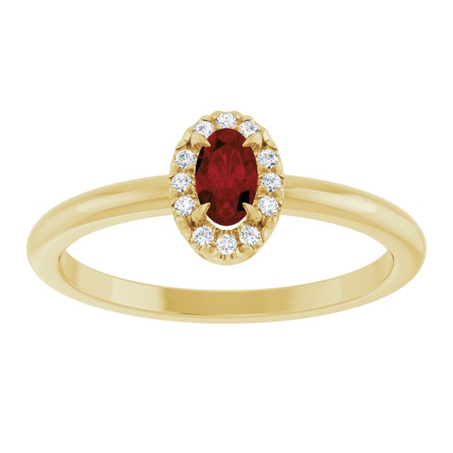 14K Yellow Natural Mozambique Garnet & .05 CTW Natural Diamond French-Set Halo-Style Ring