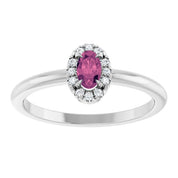 14K White Natural Pink Tourmaline & .05 CTW Natural Diamond French-Set Halo-Style Ring