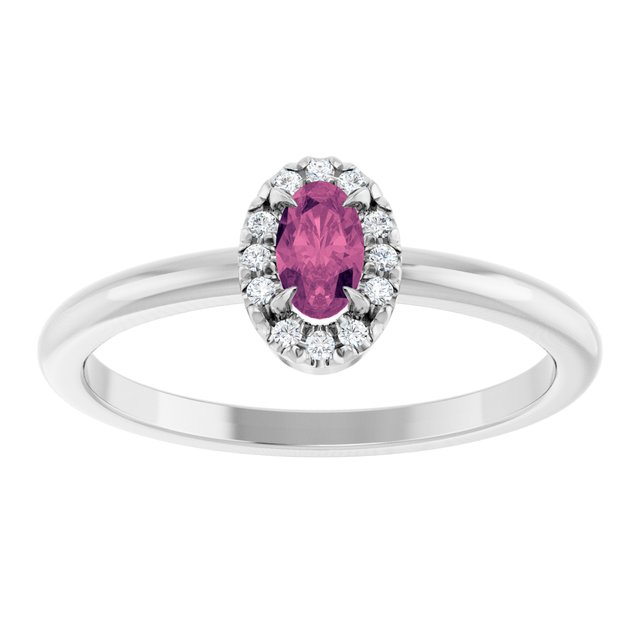 14K White Natural Pink Tourmaline & .05 CTW Natural Diamond French-Set Halo-Style Ring