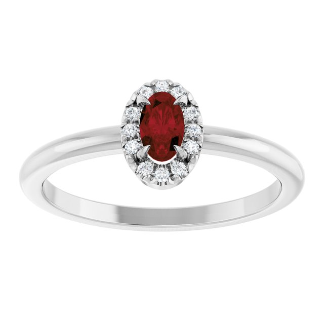 Sterling Silver Natural Mozambique Garnet & .05 CTW Natural Diamond French-Set Halo-Style Ring
