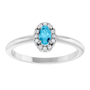 Sterling Silver Natural Aquamarine & .05 CTW Natural Diamond French-Set Halo-Style Ring