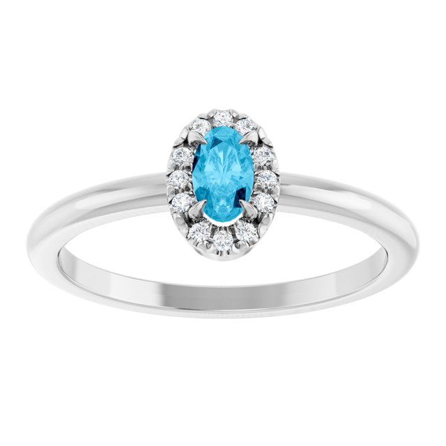 Sterling Silver Natural Aquamarine & .05 CTW Natural Diamond French-Set Halo-Style Ring
