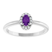 14K White Natural Amethyst & .05 CTW Natural Diamond French-Set Halo-Style Ring