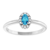 Platinum Natural Blue Zircon & .05 CTW Natural Diamond French-Set Halo-Style Ring