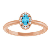 14K Rose Natural Aquamarine & .05 CTW Natural Diamond French-Set Halo-Style Ring