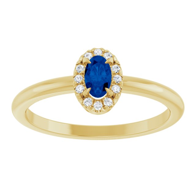 14K Yellow Natural Blue Sapphire & .05 CTW Natural Diamond French-Set Halo-Style Ring
