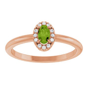 14K Rose Natural Peridot & .05 CTW Natural Diamond French-Set Halo-Style Ring