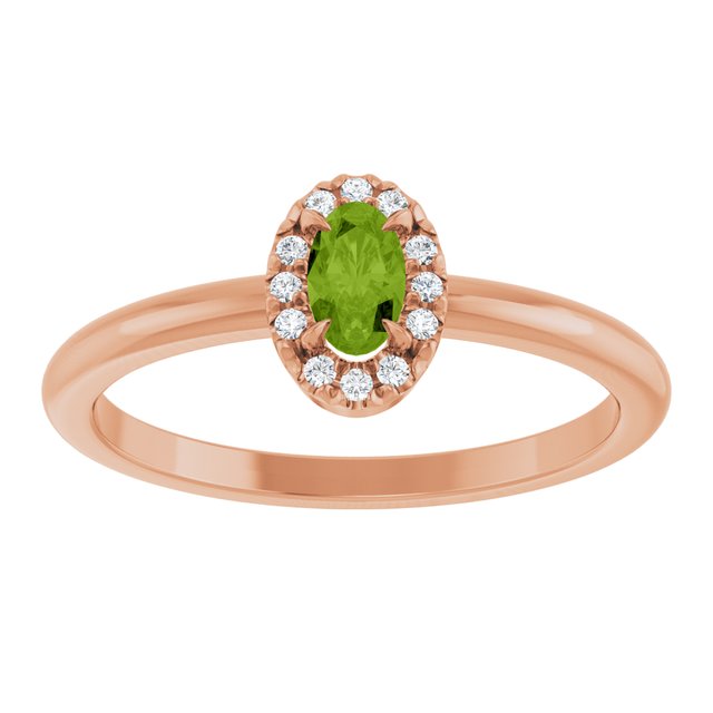 14K Rose Natural Peridot & .05 CTW Natural Diamond French-Set Halo-Style Ring