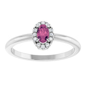 Sterling Silver Natural Pink Tourmaline & .05 CTW Natural Diamond French-Set Halo-Style Ring