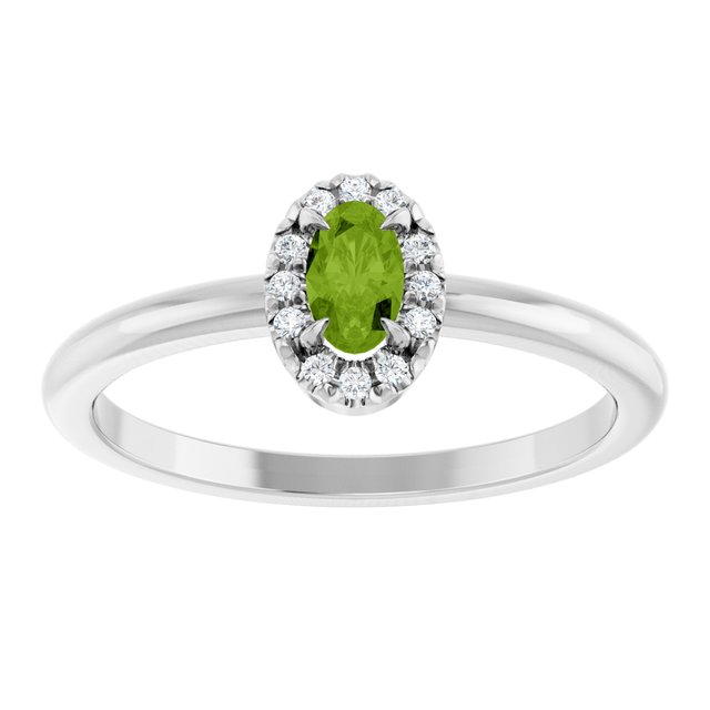 14K White Natural Peridot & .05 CTW Natural Diamond French-Set Halo-Style Ring