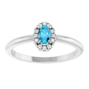 Platinum Natural Aquamarine & .05 CTW Natural Diamond French-Set Halo-Style Ring