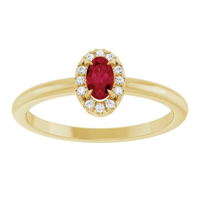 14K Yellow Lab-Grown Ruby & .05 CTW Natural Diamond French-Set Halo-Style Ring