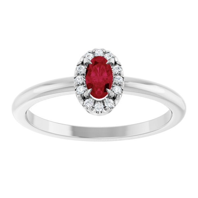 Sterling Silver Natural Ruby & .05 CTW Natural Diamond French-Set Halo-Style Ring