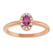 14K Rose Natural Pink Tourmaline & .05 CTW Natural Diamond French-Set Halo-Style Ring