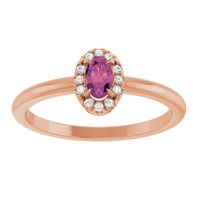 14K Rose Natural Pink Tourmaline & .05 CTW Natural Diamond French-Set Halo-Style Ring