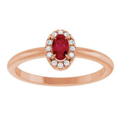 14K Rose Natural Ruby & .05 CTW Natural Diamond French-Set Halo-Style Ring