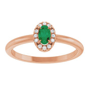 14K Rose Lab-Grown Emerald & .05 CTW Natural Diamond French-Set Halo-Style Ring