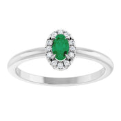 14K White Lab-Grown Emerald & .05 CTW Natural Diamond French-Set Halo-Style Ring