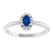 14K White Natural Blue Sapphire & .05 CTW Natural Diamond French-Set Halo-Style Ring