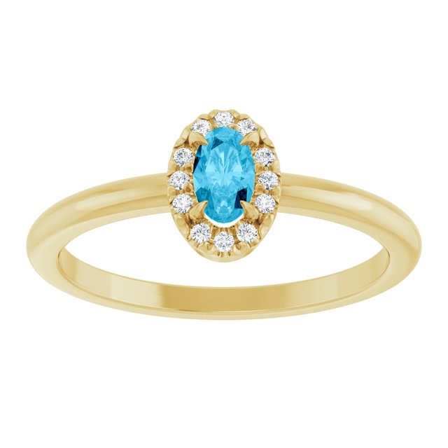 14K Yellow Natural Aquamarine & .05 CTW Natural Diamond French-Set Halo-Style Ring