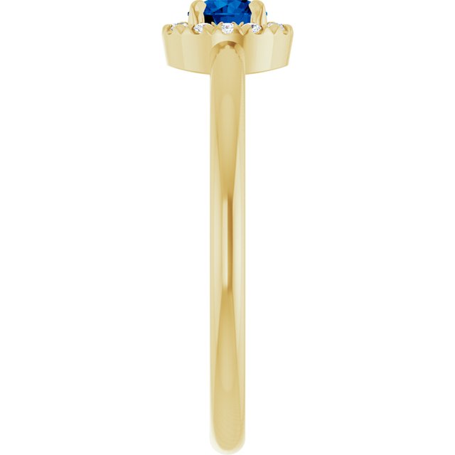 14K Yellow Natural Blue Sapphire & .08 CTW Natural Diamond French-Set Halo-Style Ring