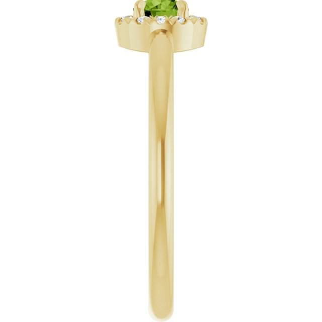 14K Yellow Natural Peridot & .05 CTW Natural Diamond French-Set Halo-Style Ring