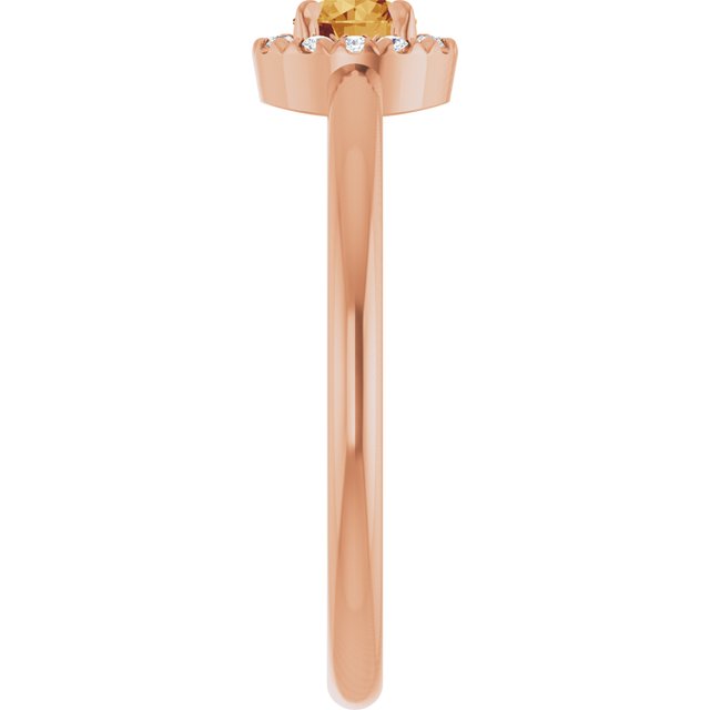 14K Rose Natural Citrine & .05 CTW Natural Diamond French-Set Halo-Style Ring