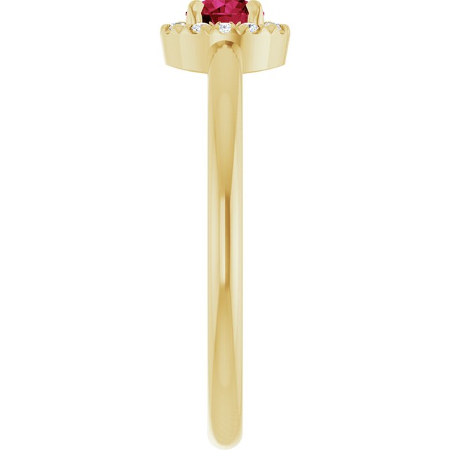14K Yellow Lab-Grown Ruby & .05 CTW Natural Diamond French-Set Halo-Style Ring