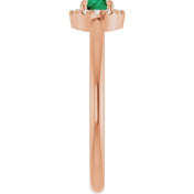 14K Rose Natural Emerald & .05 CTW Natural Diamond French-Set Halo-Style Ring