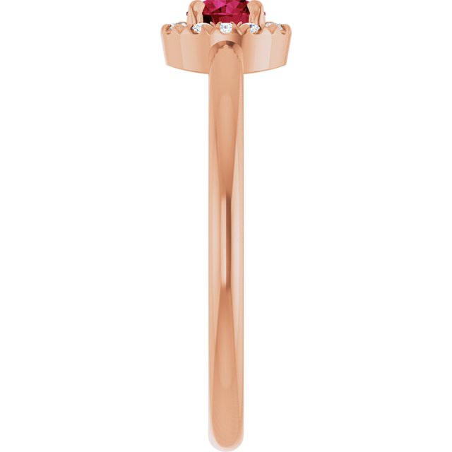 14K Rose Natural Ruby & .05 CTW Natural Diamond French-Set Halo-Style Ring