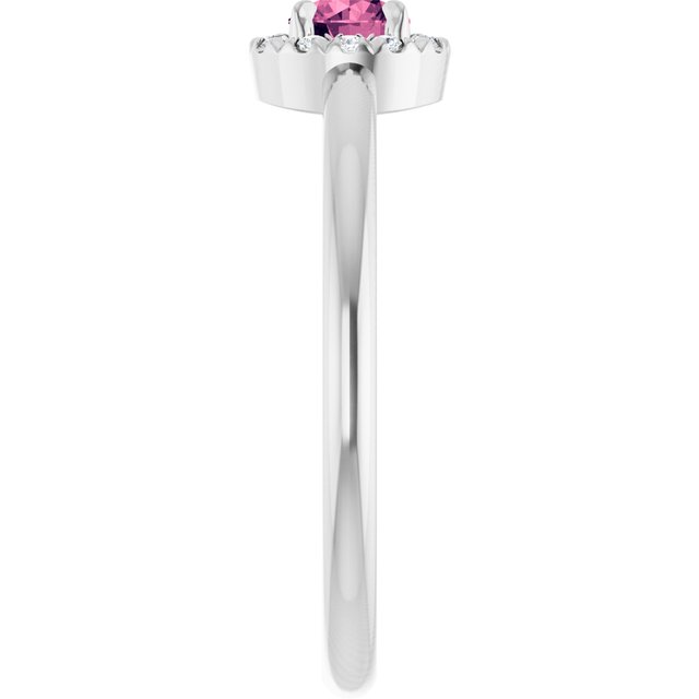 Sterling Silver Natural Pink Tourmaline & .05 CTW Natural Diamond French-Set Halo-Style Ring